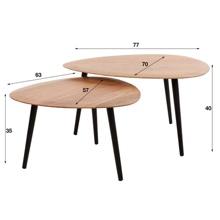Coffee Table set/2 driehoek organisch / Solid Acacia