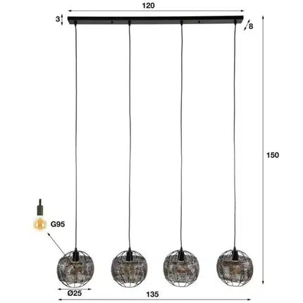Pendant Lamp 4L Ø25 armor open / Black Brown