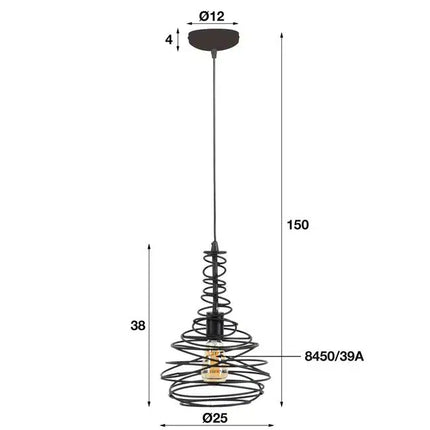 Pendant Lamp 1x Ø25 kegel spinn / Black